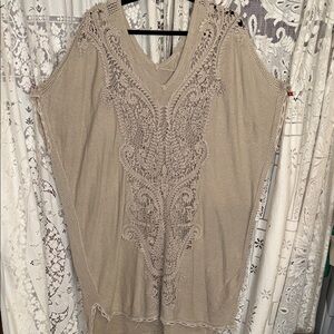 Crochet knitted taupe tunic dress